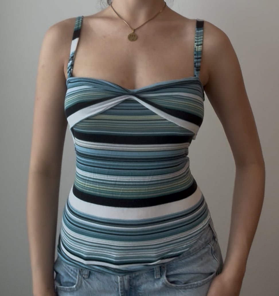 Multicolor Blue, Black, and White Top