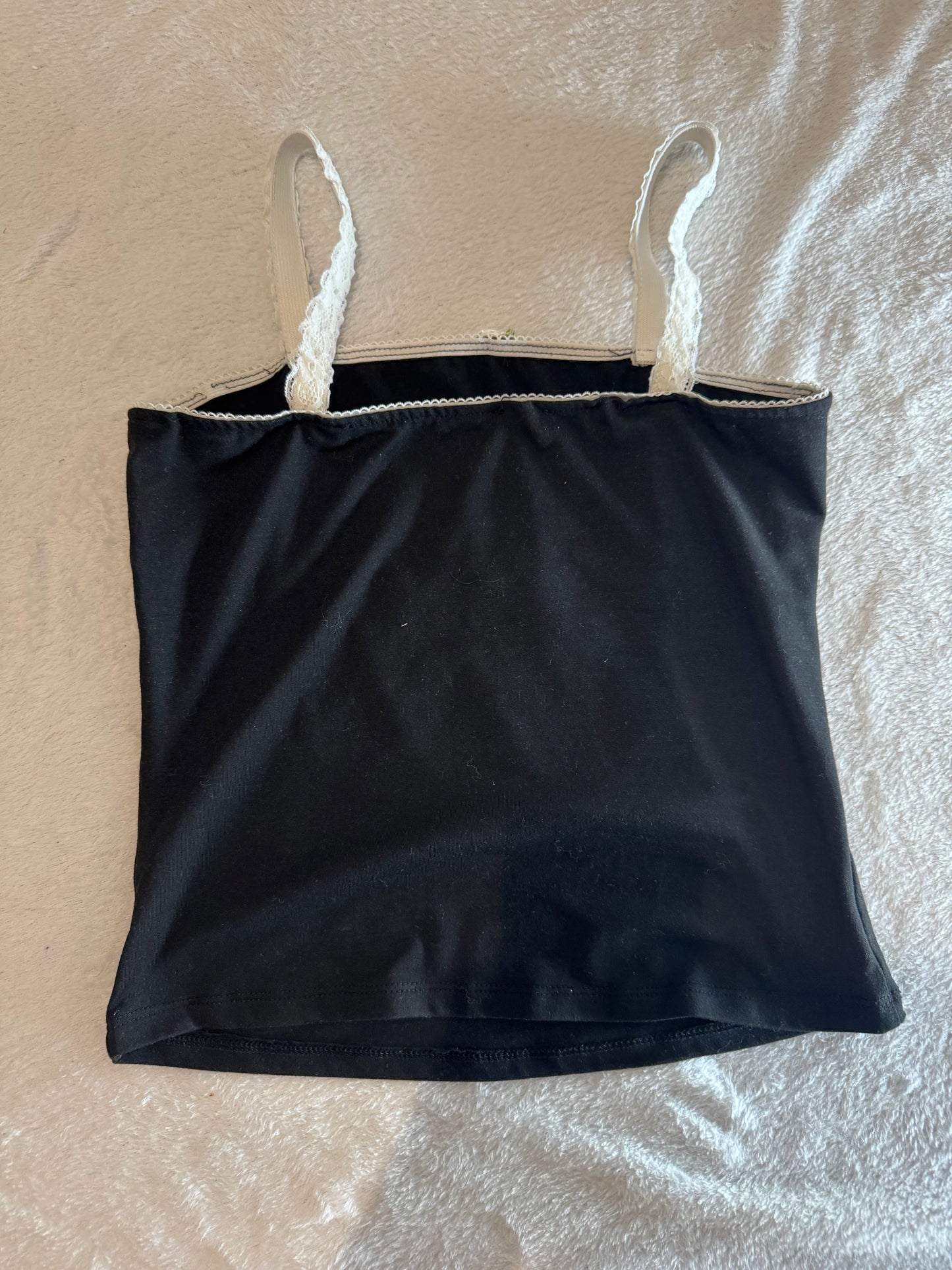 Black Cami with Lace Accents and Flower