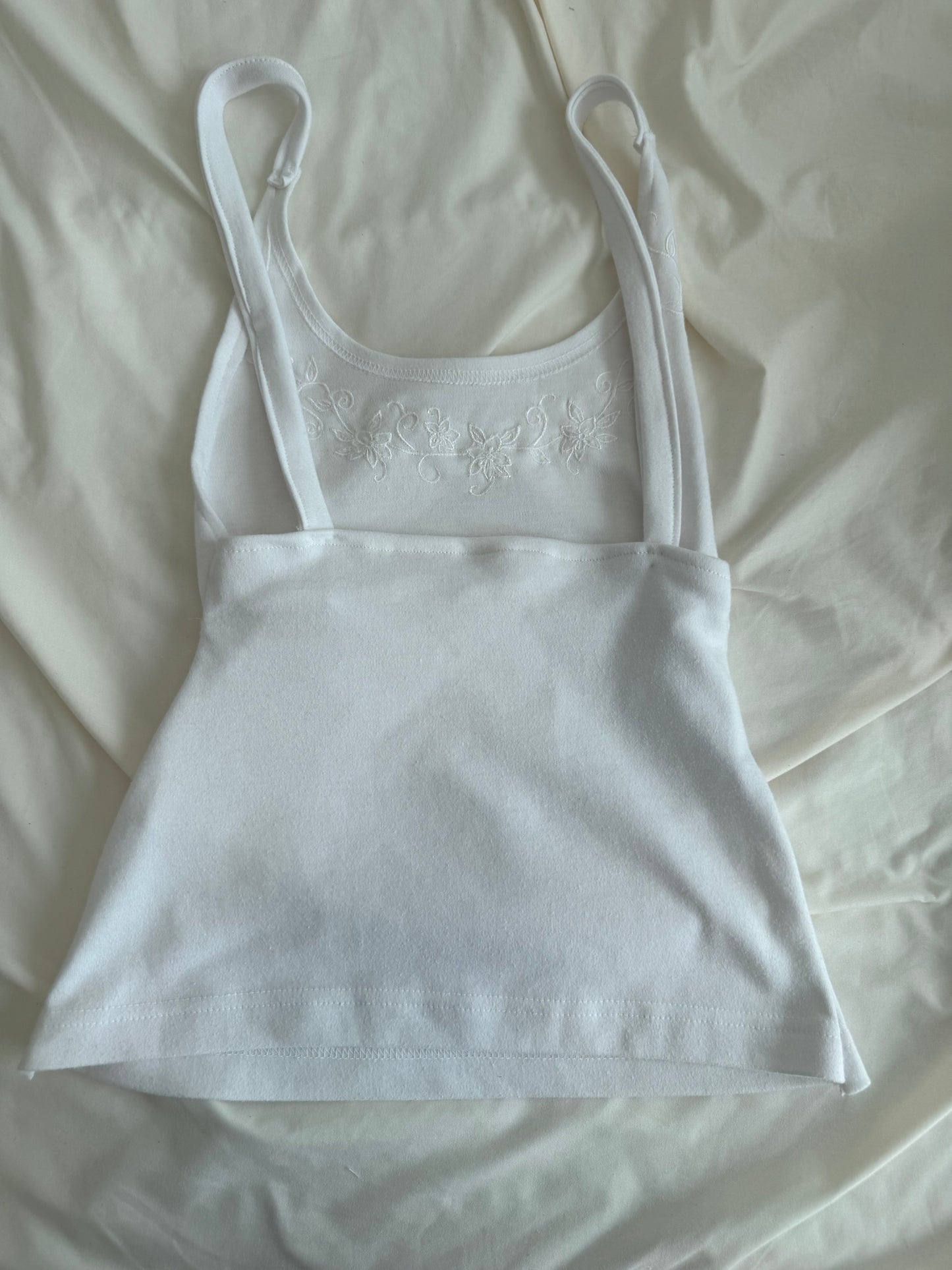 Fitted White Top with Floral Embroidery