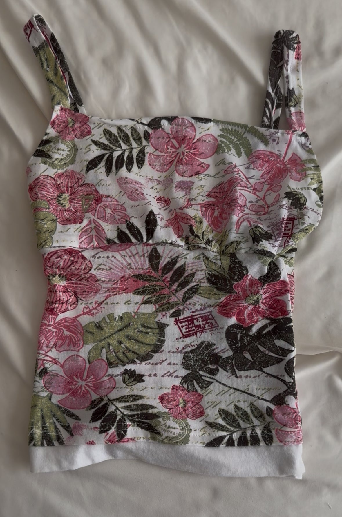 Gorgeous White Top with Pink and Green Floral Print