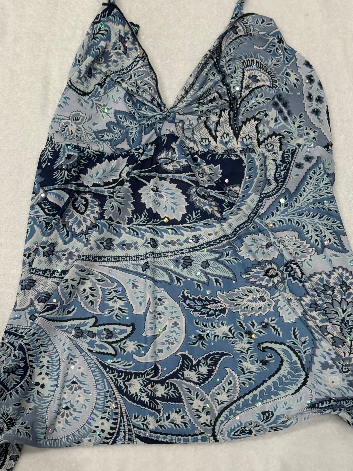 Blue Sequin Halter Top with Tie Back