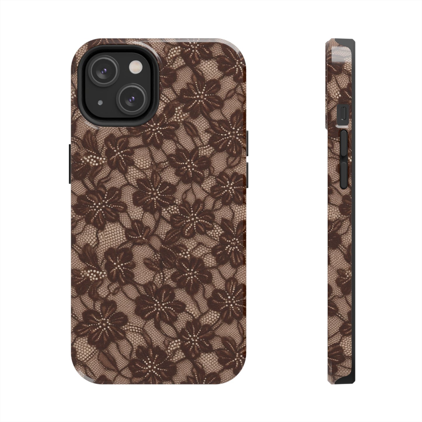 Brown Floral Lace - Protective Phone Case