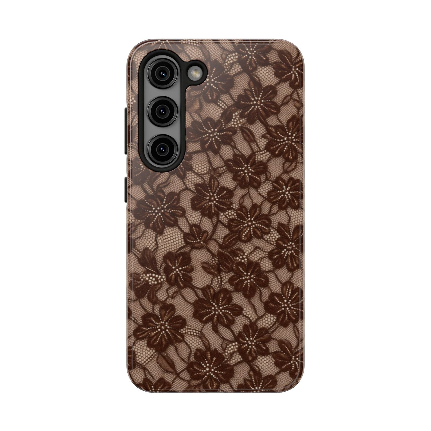 Brown Floral Lace - Protective Phone Case