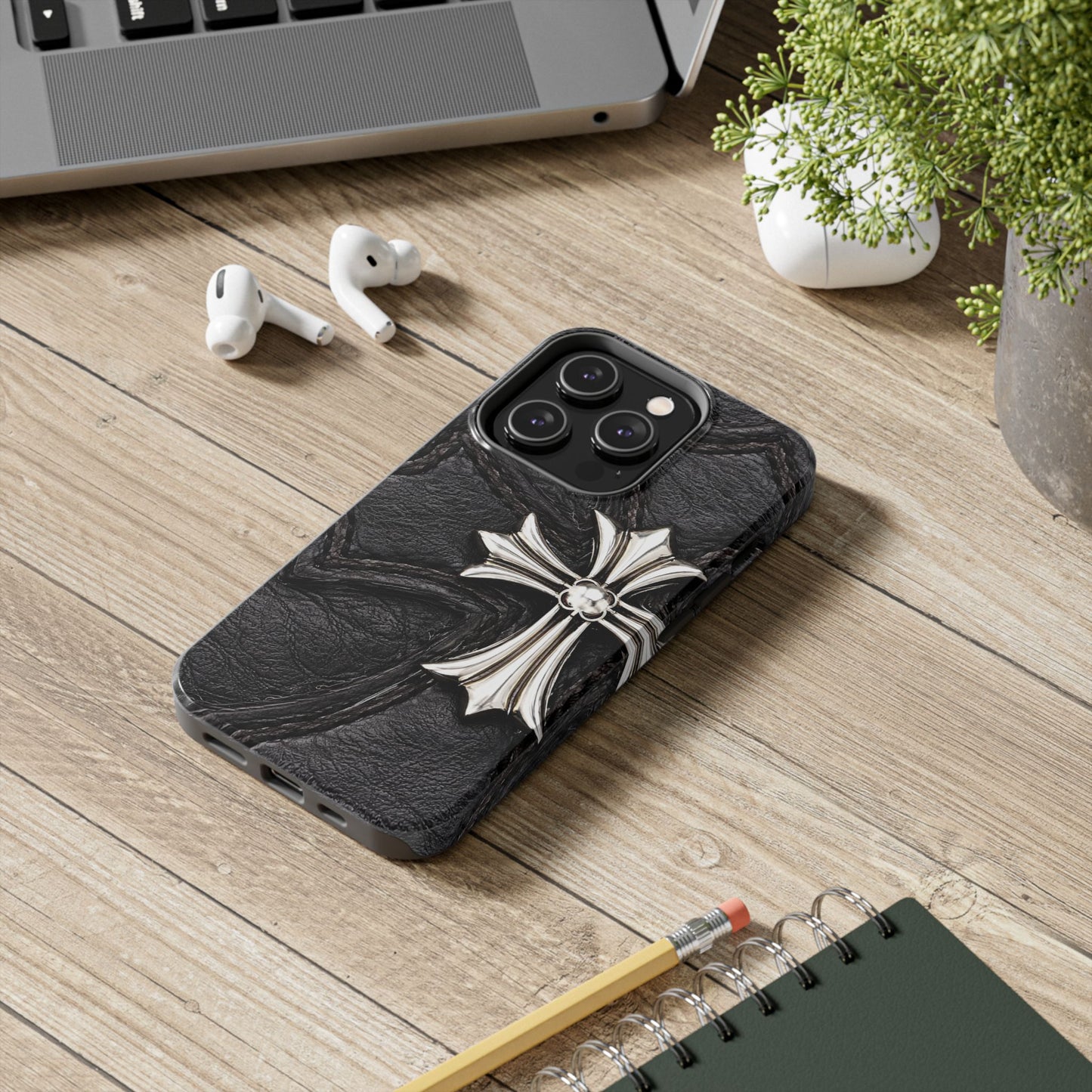 Black Leather Cross - Protective Phone Case