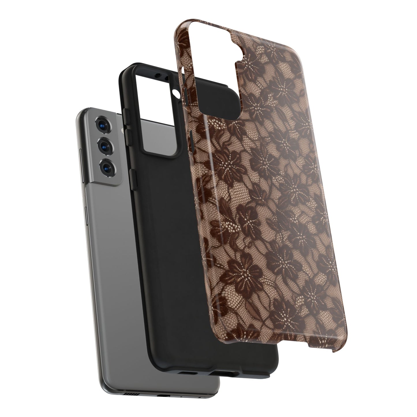 Brown Floral Lace - Protective Phone Case