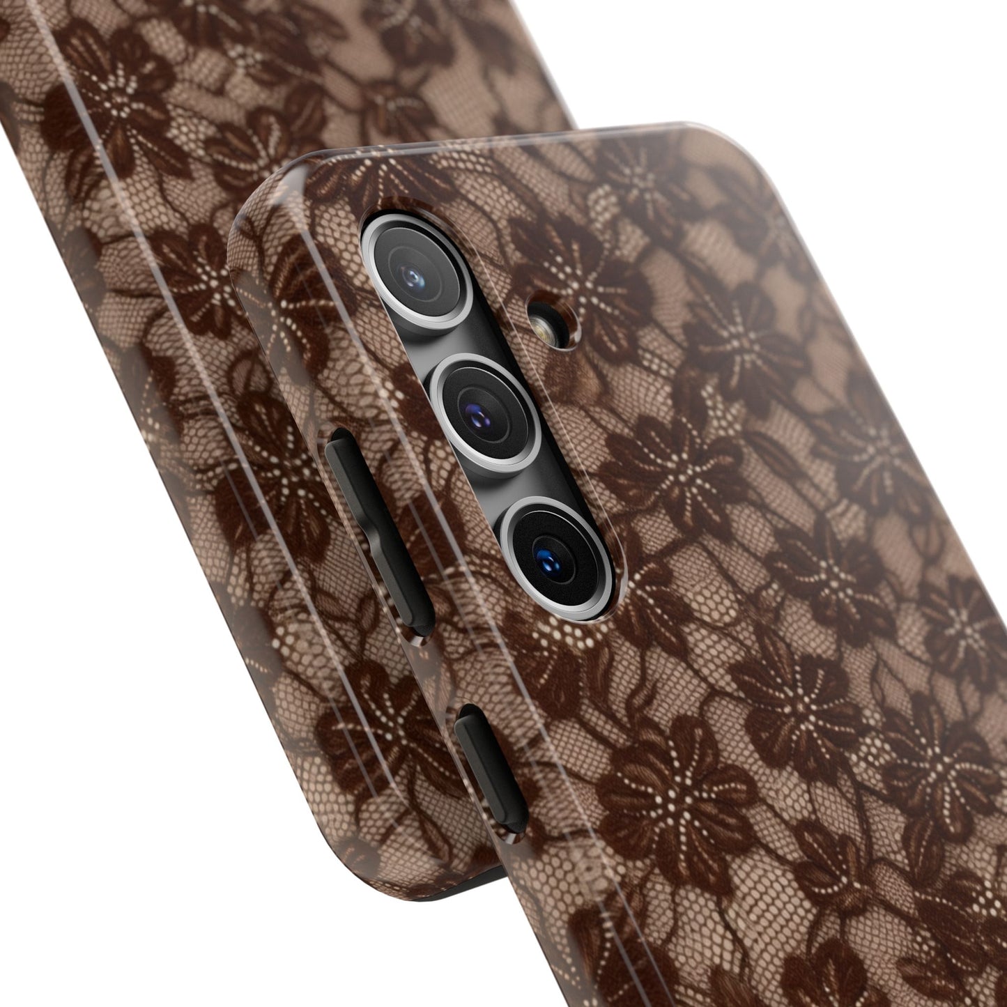 Brown Floral Lace - Protective Phone Case