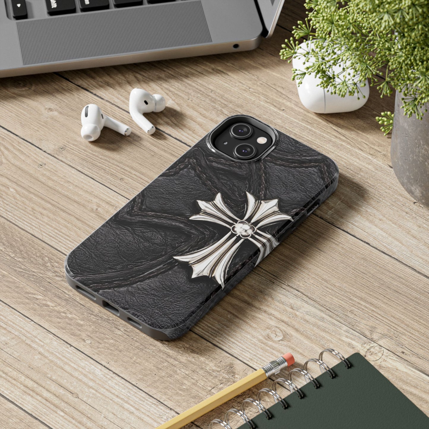 Black Leather Cross - Protective Phone Case