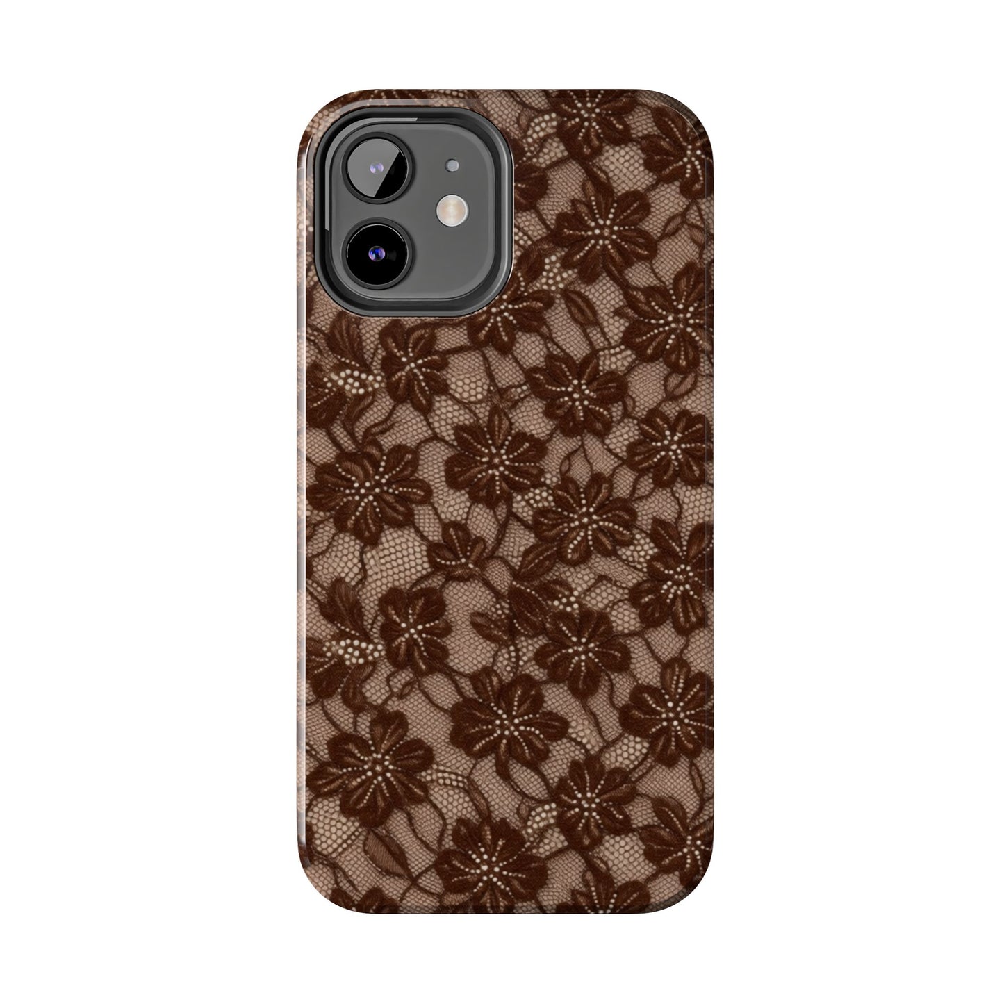 Brown Floral Lace - Protective Phone Case