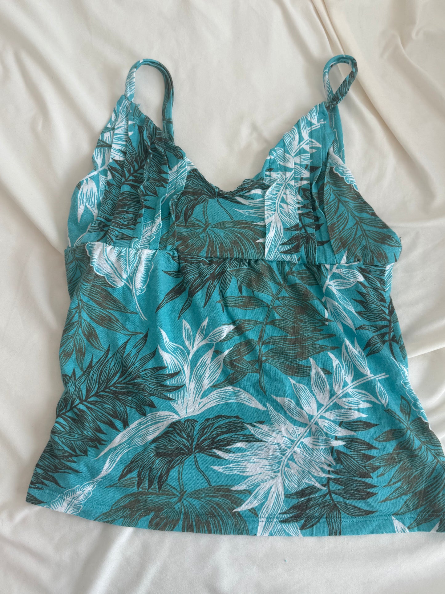 Teal Floral Top with Brown and White Design