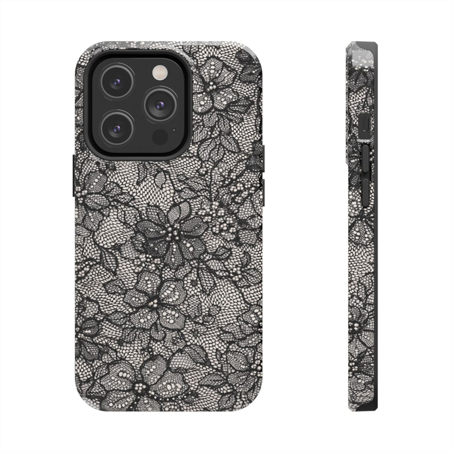 Black Floral Lace - Protective Phone Case