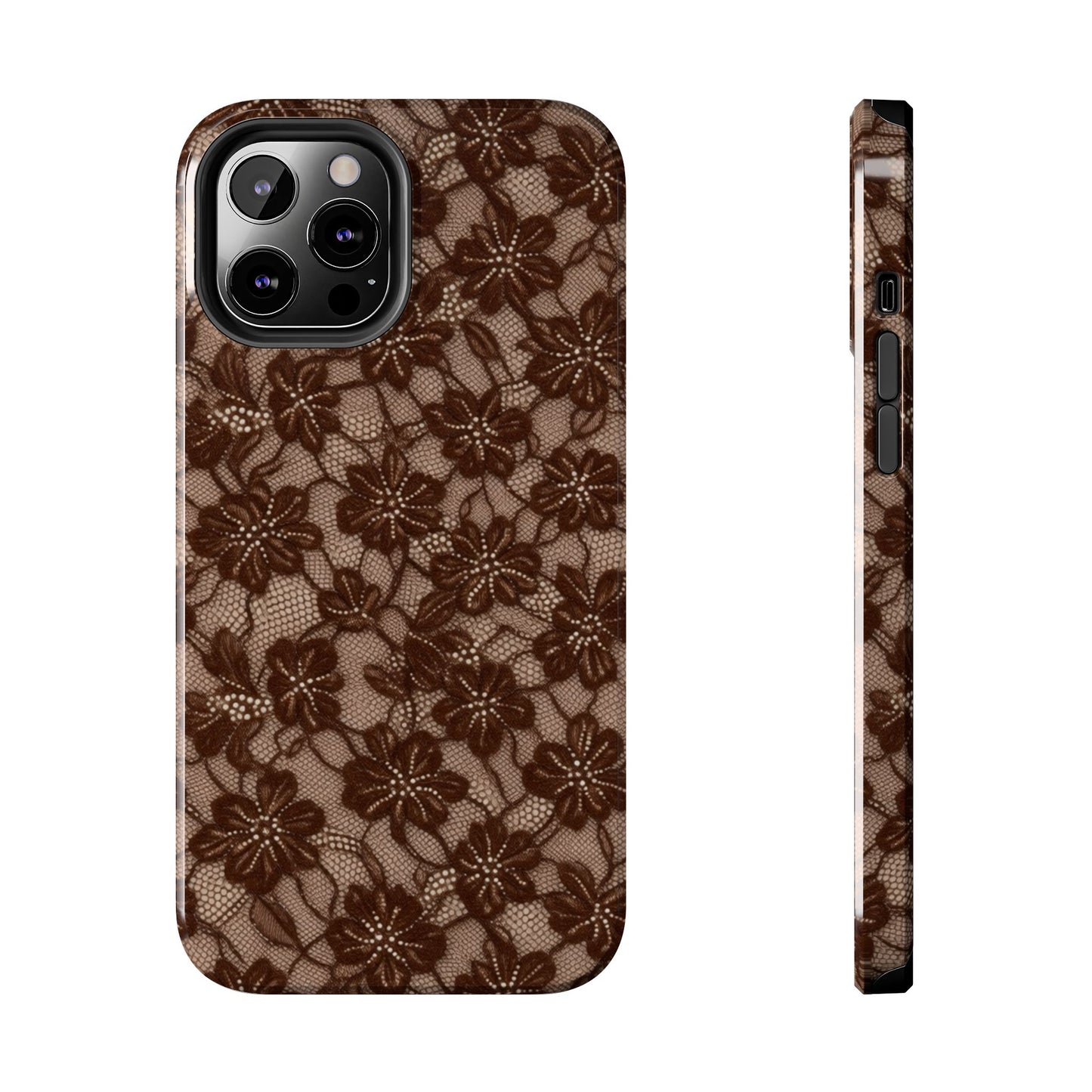 Brown Floral Lace - Protective Phone Case