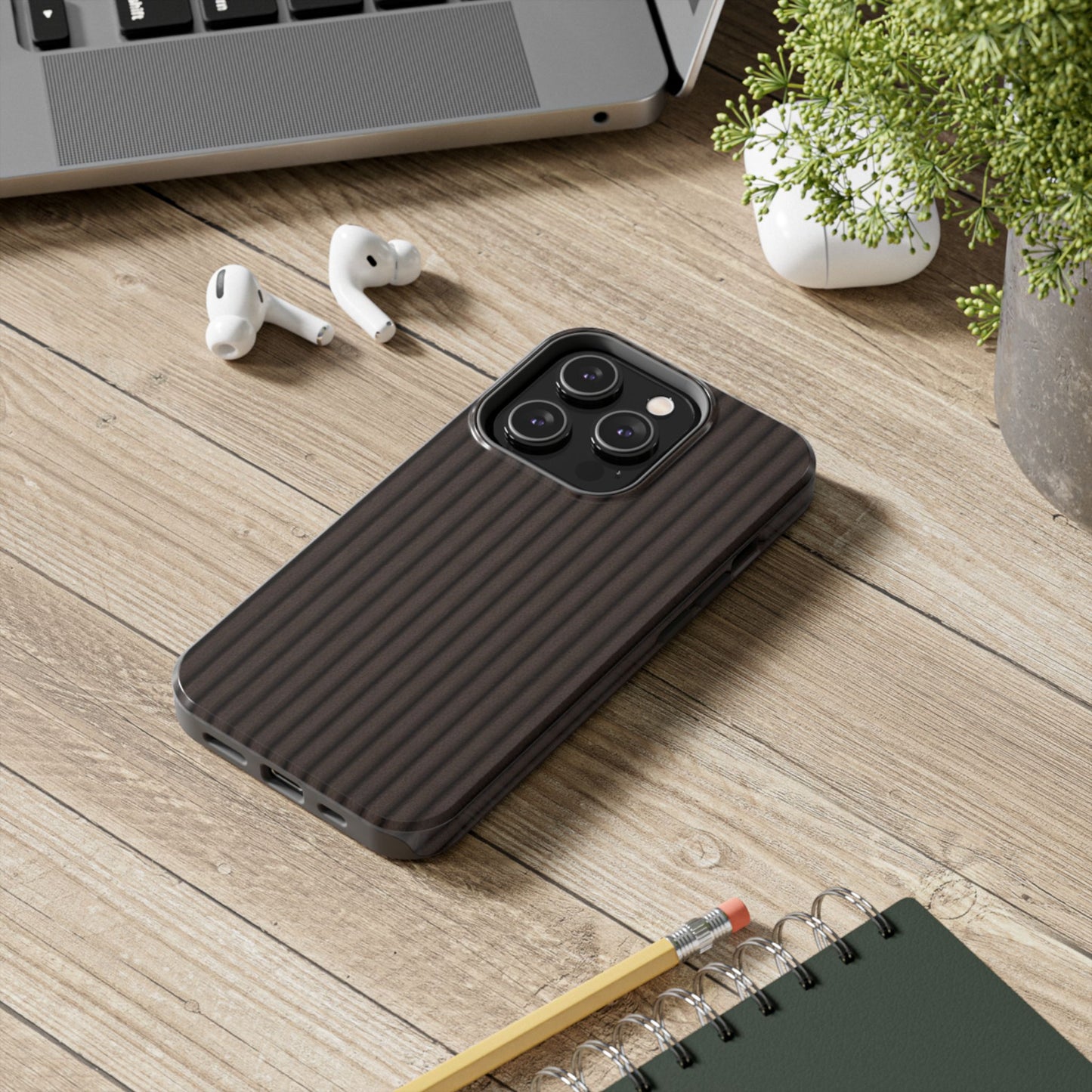 Ribbed Dark Brown Tough Phone Case – Slim Protective Mobile Cover