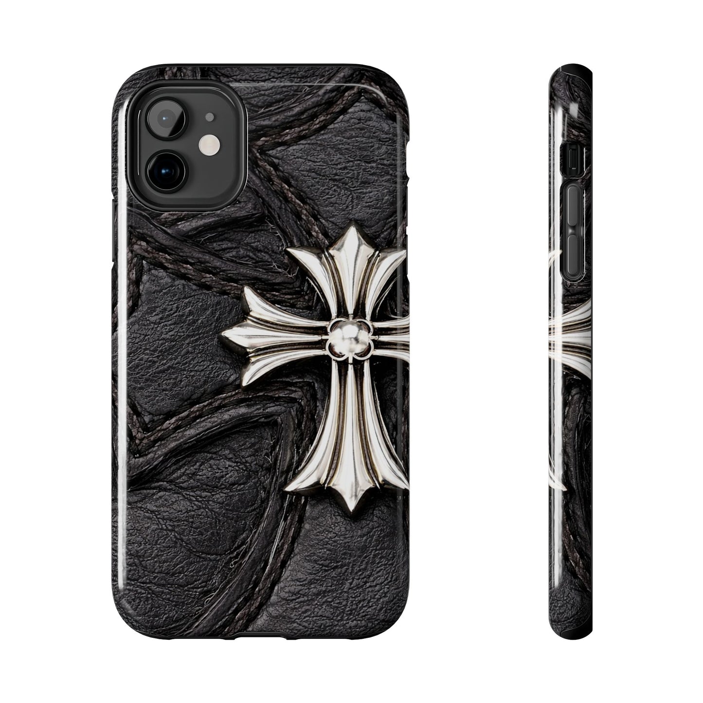 Black Leather Cross - Protective Phone Case