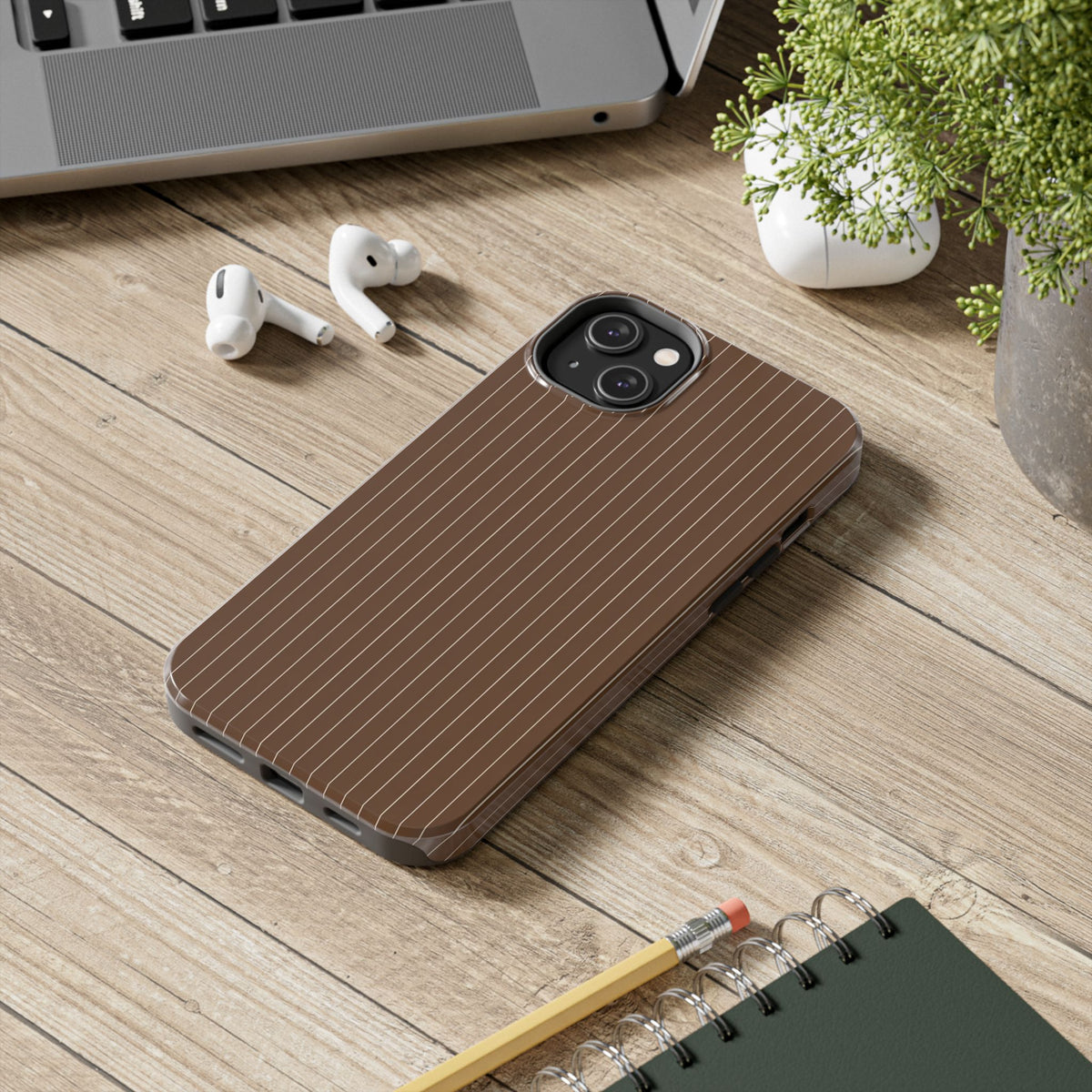 Brown Pinstripe - Protective Phone Case