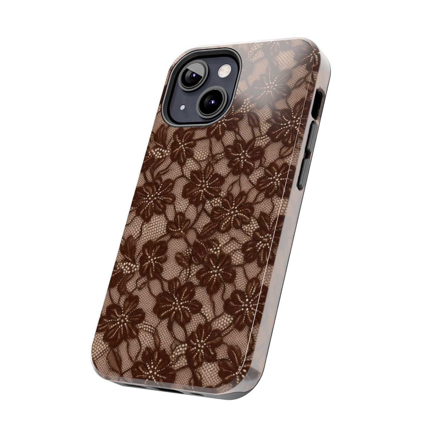 Brown Floral Lace - Protective Phone Case