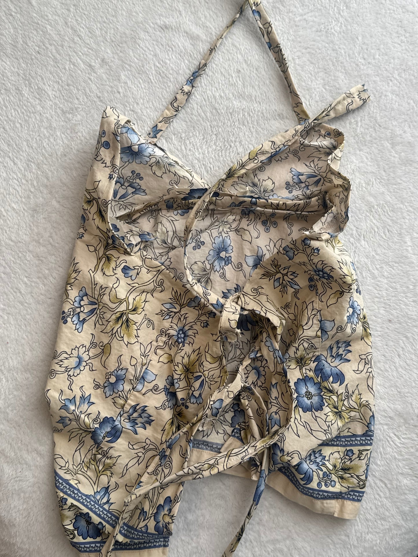 Beige Halter Top with Blue Floral Design