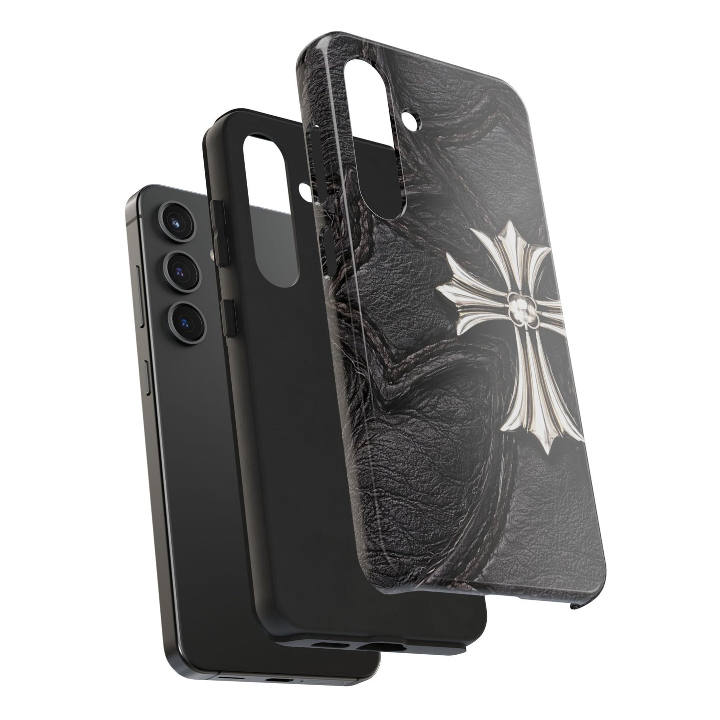 Black Leather Cross - Protective Phone Case