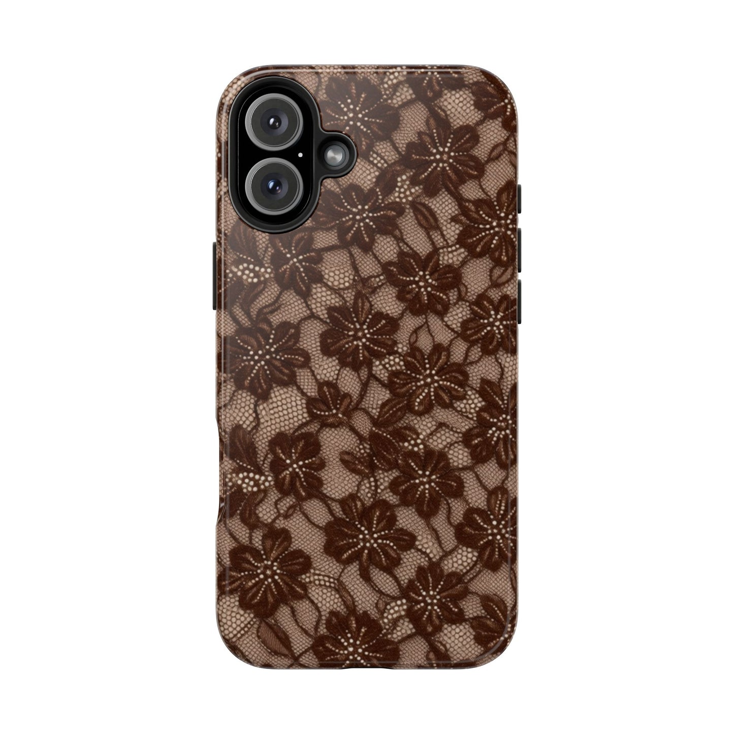 Brown Floral Lace - Protective Phone Case