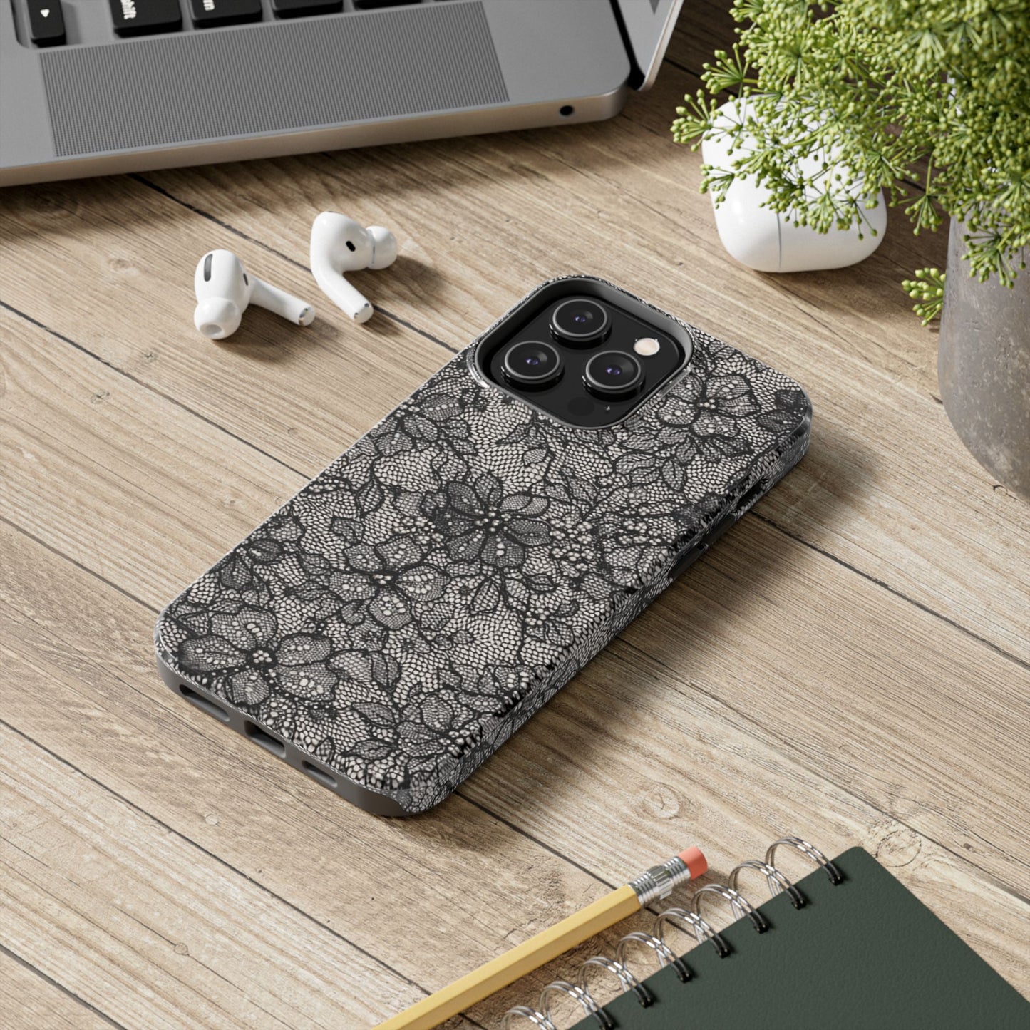 Black Floral Lace - Protective Phone Case