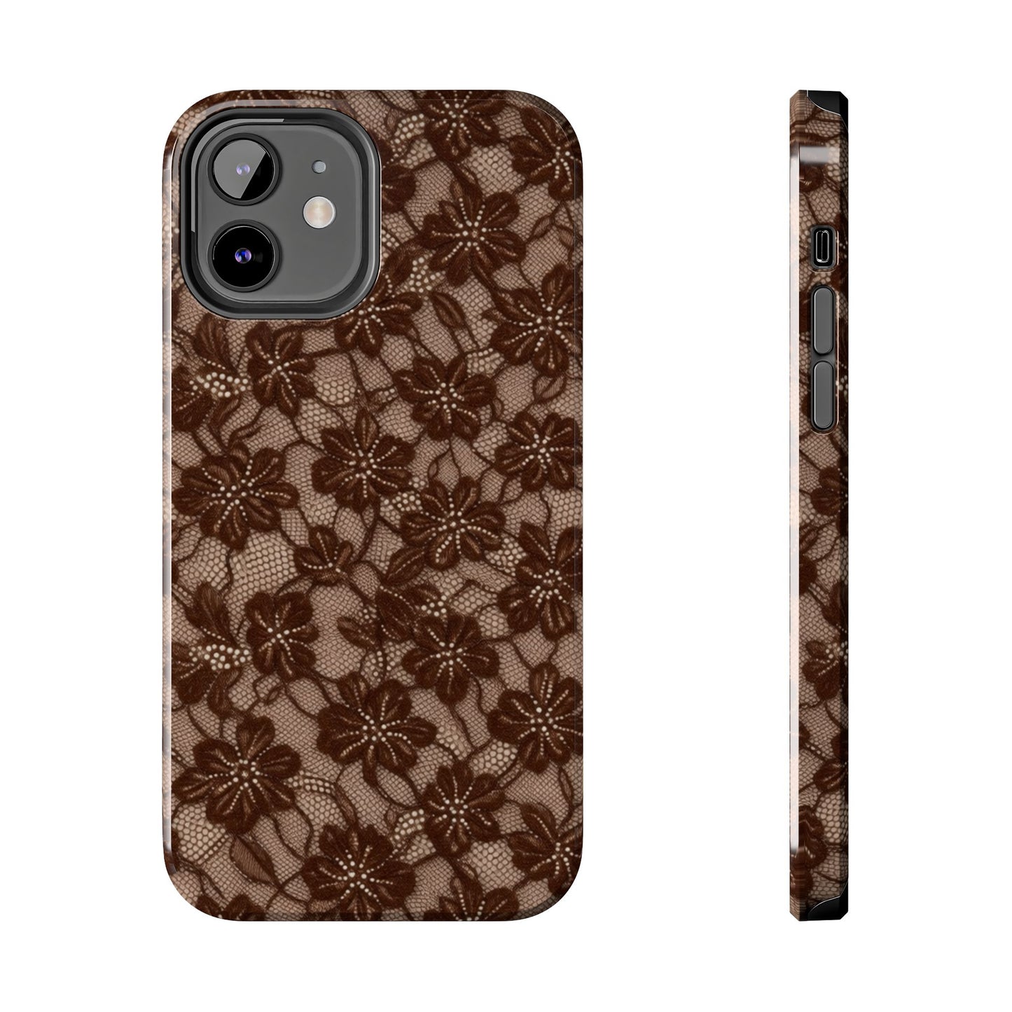 Brown Floral Lace - Protective Phone Case