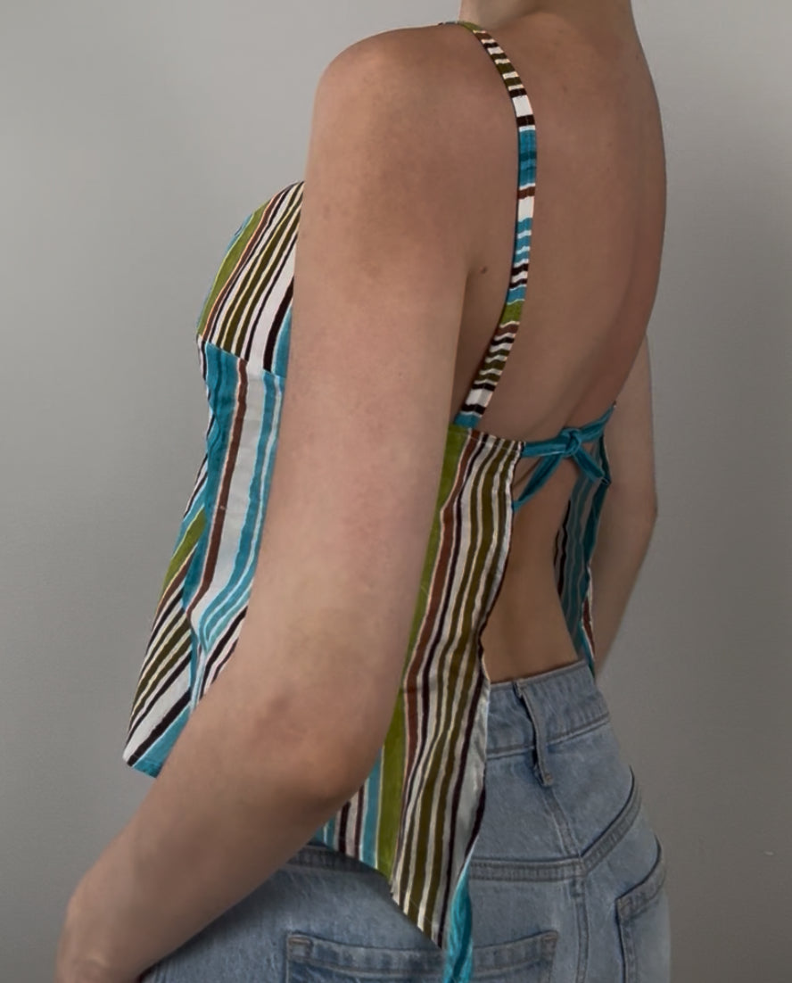 Blue and Green Striped Top