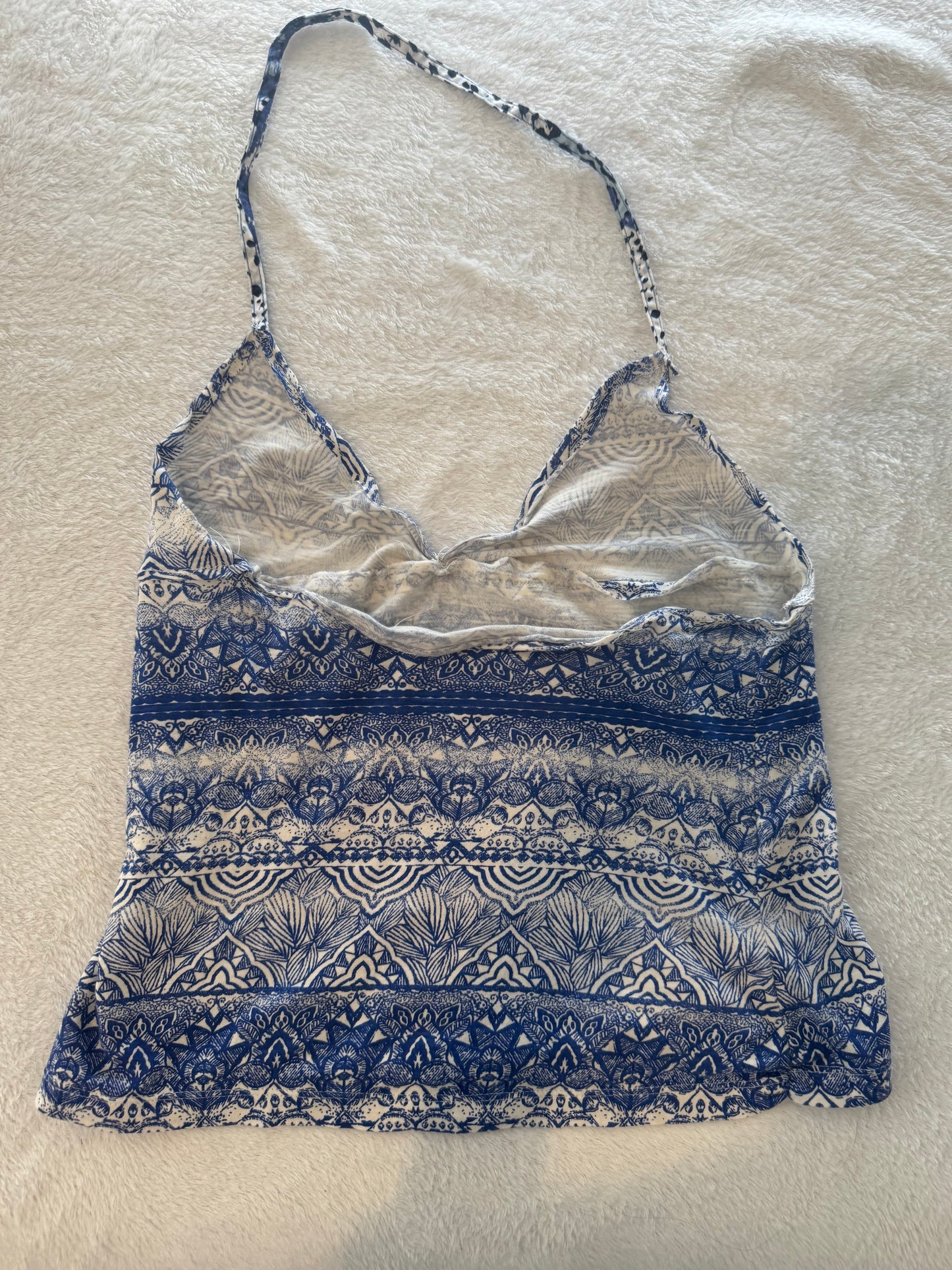 Blue and White Floral Design Halter Top