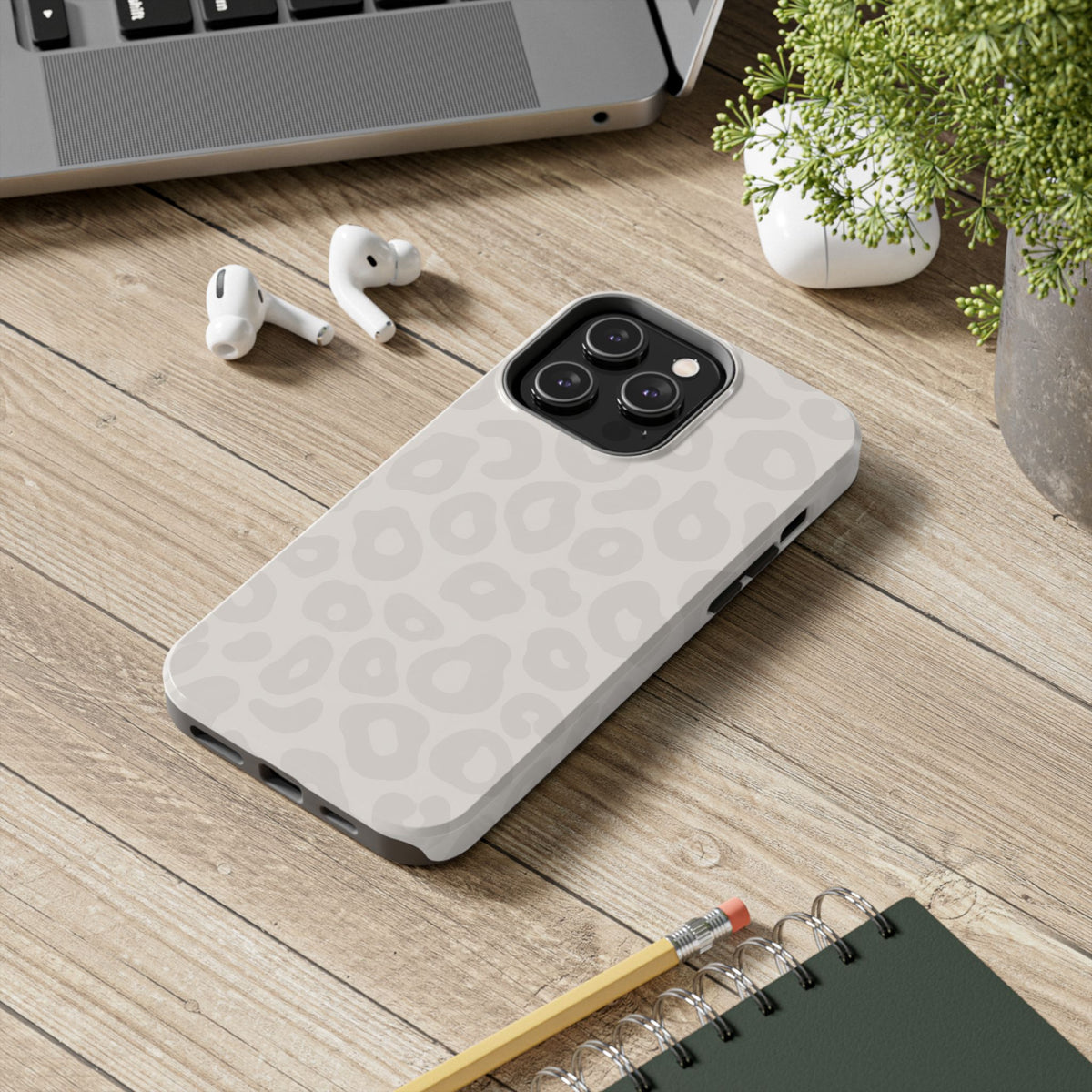 Beige Leopard Tough Phone Case – Protective Animal Print Phone Cover