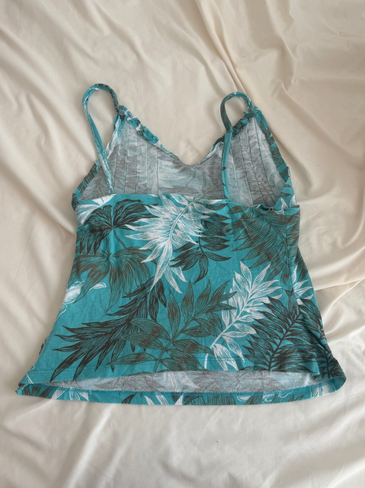 Teal Floral Top with Brown and White Design