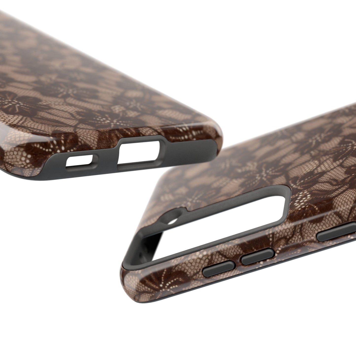 Brown Floral Lace - Protective Phone Case