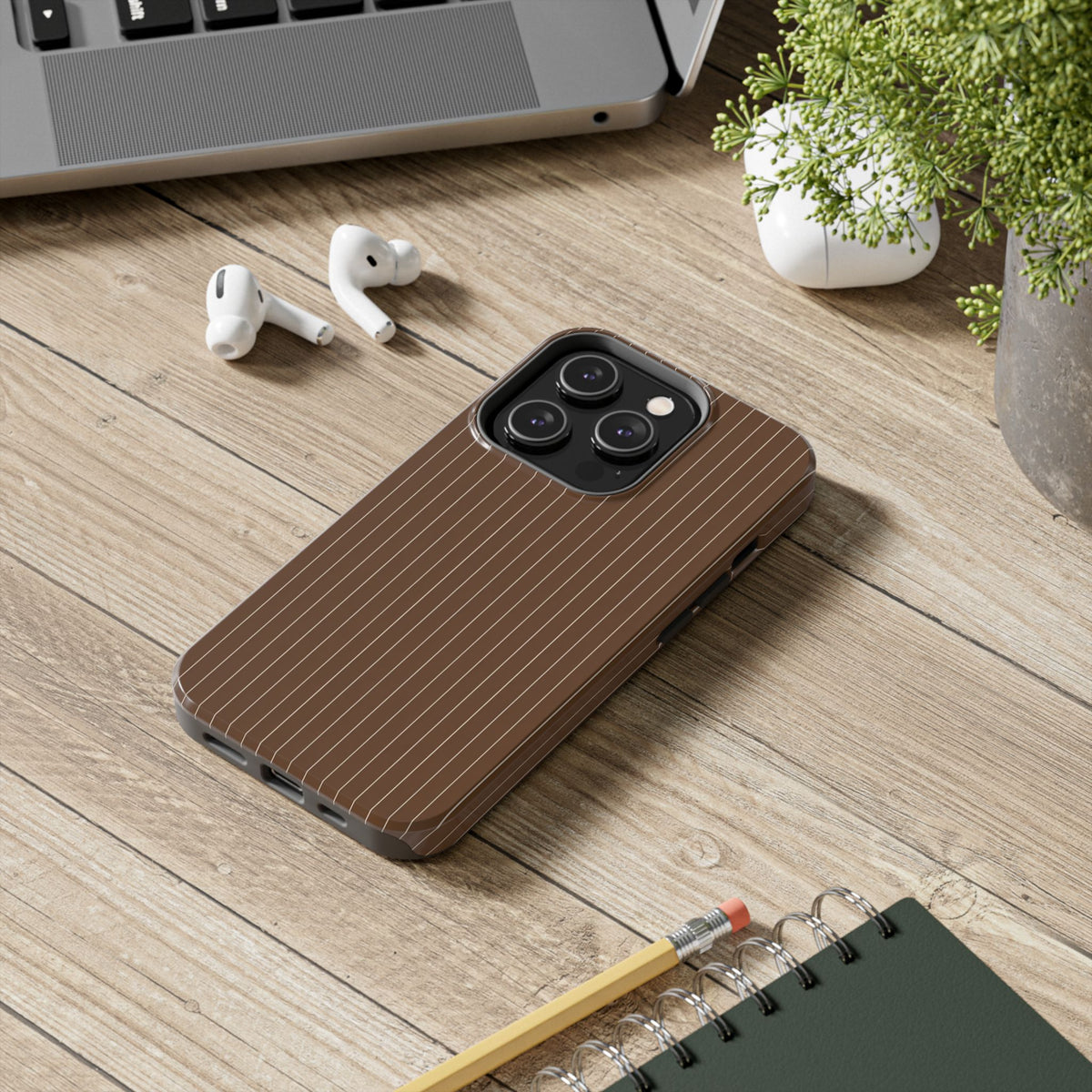 Brown Pinstripe - Protective Phone Case
