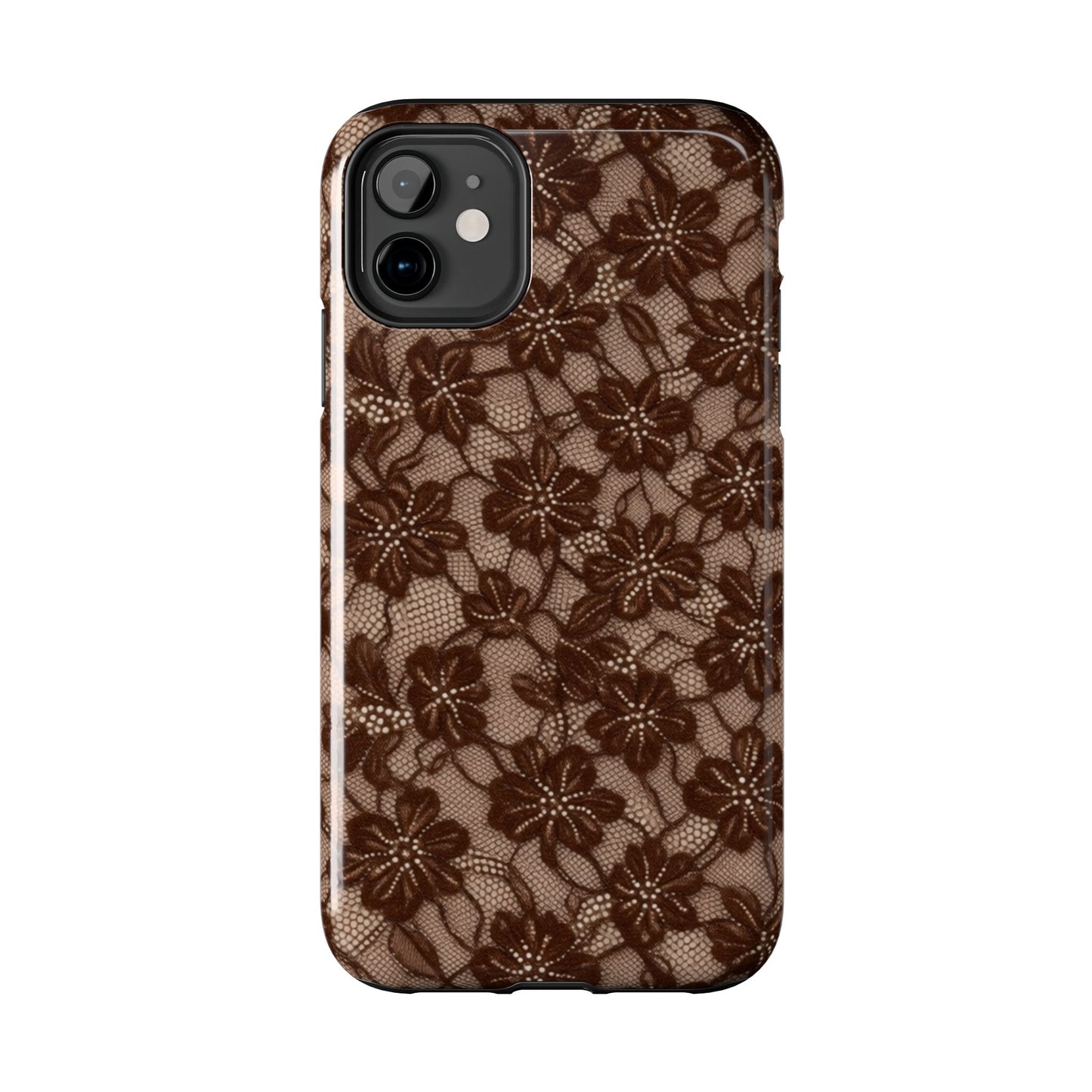 Brown Floral Lace - Protective Phone Case