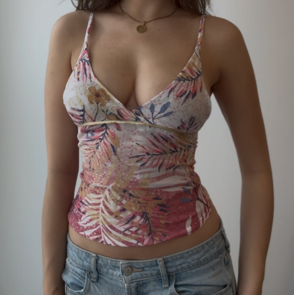Multicolor Top with Gold Ribbon Waistband