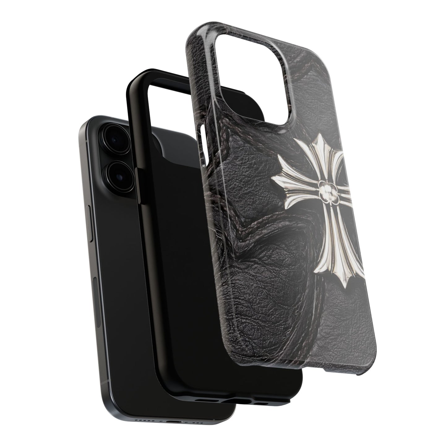 Black Leather Cross - Protective Phone Case