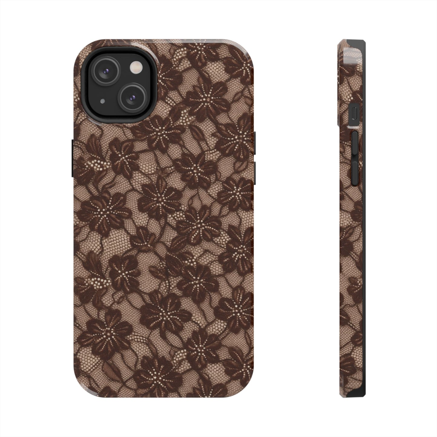 Brown Floral Lace - Protective Phone Case