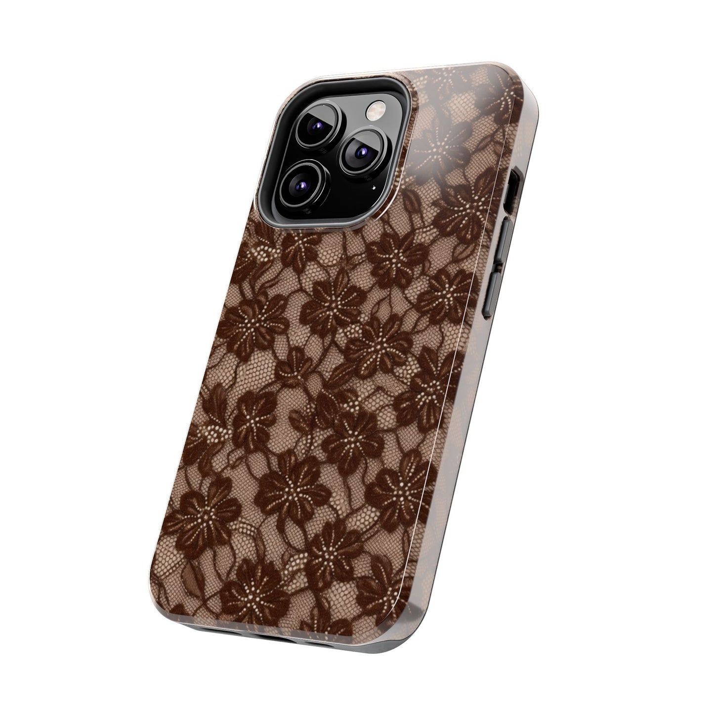 Brown Floral Lace - Protective Phone Case