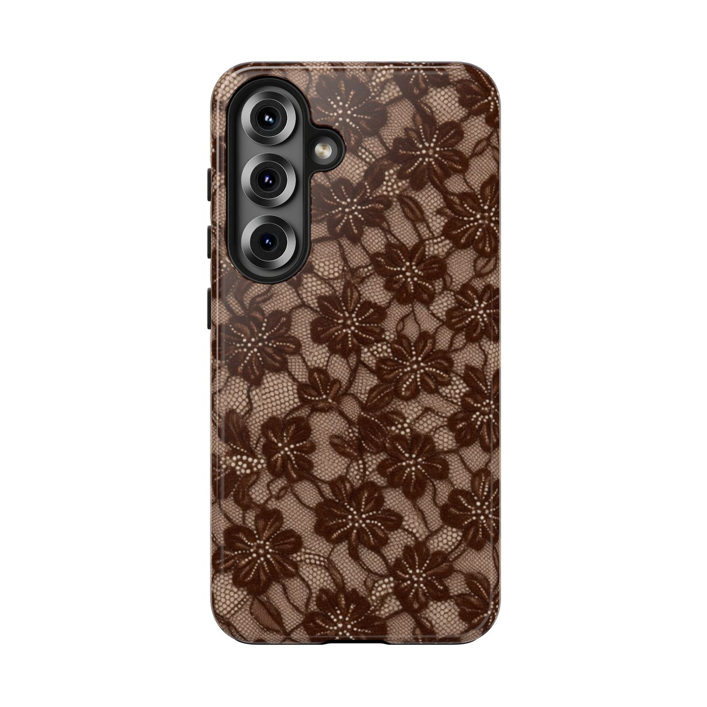 Brown Floral Lace - Protective Phone Case