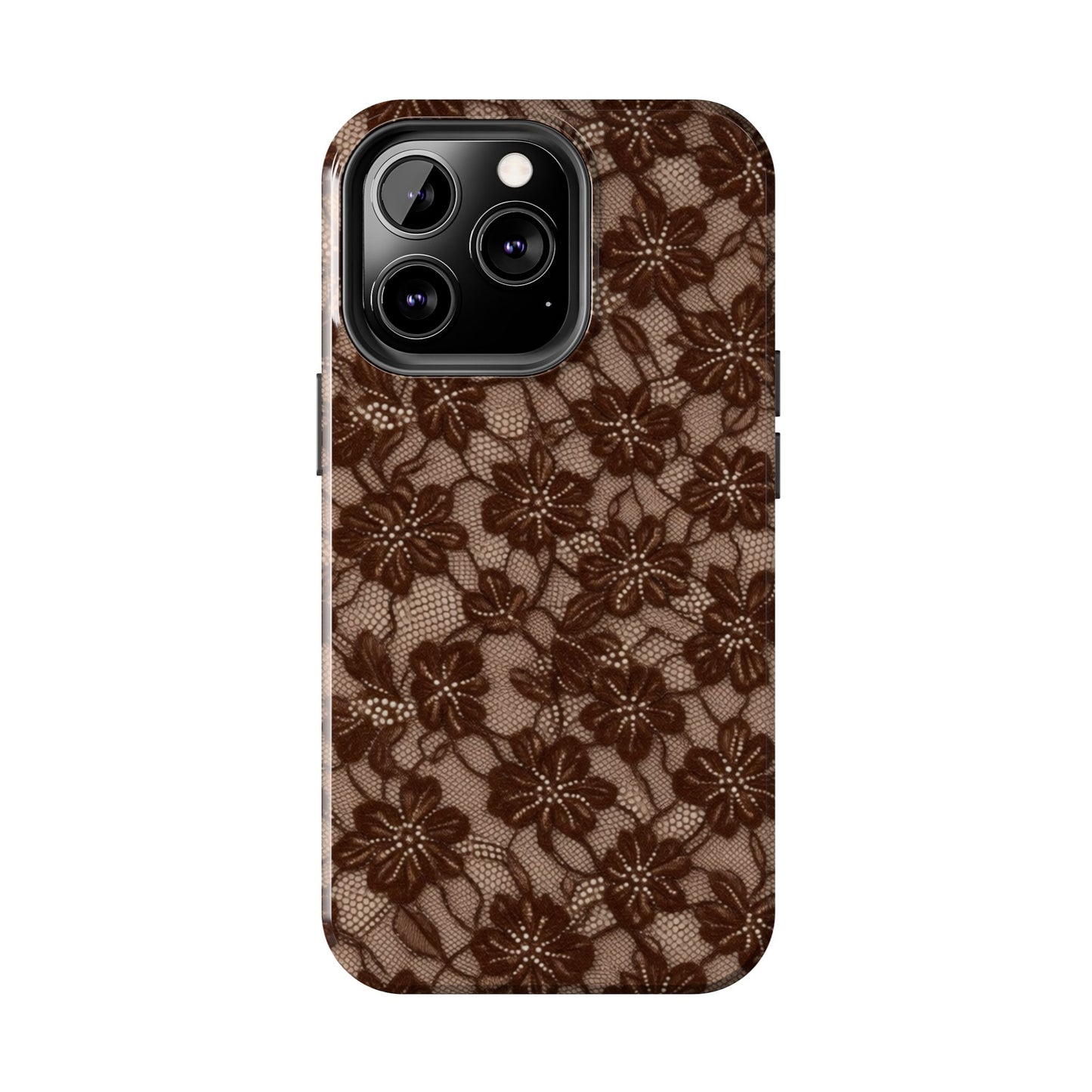 Brown Floral Lace - Protective Phone Case
