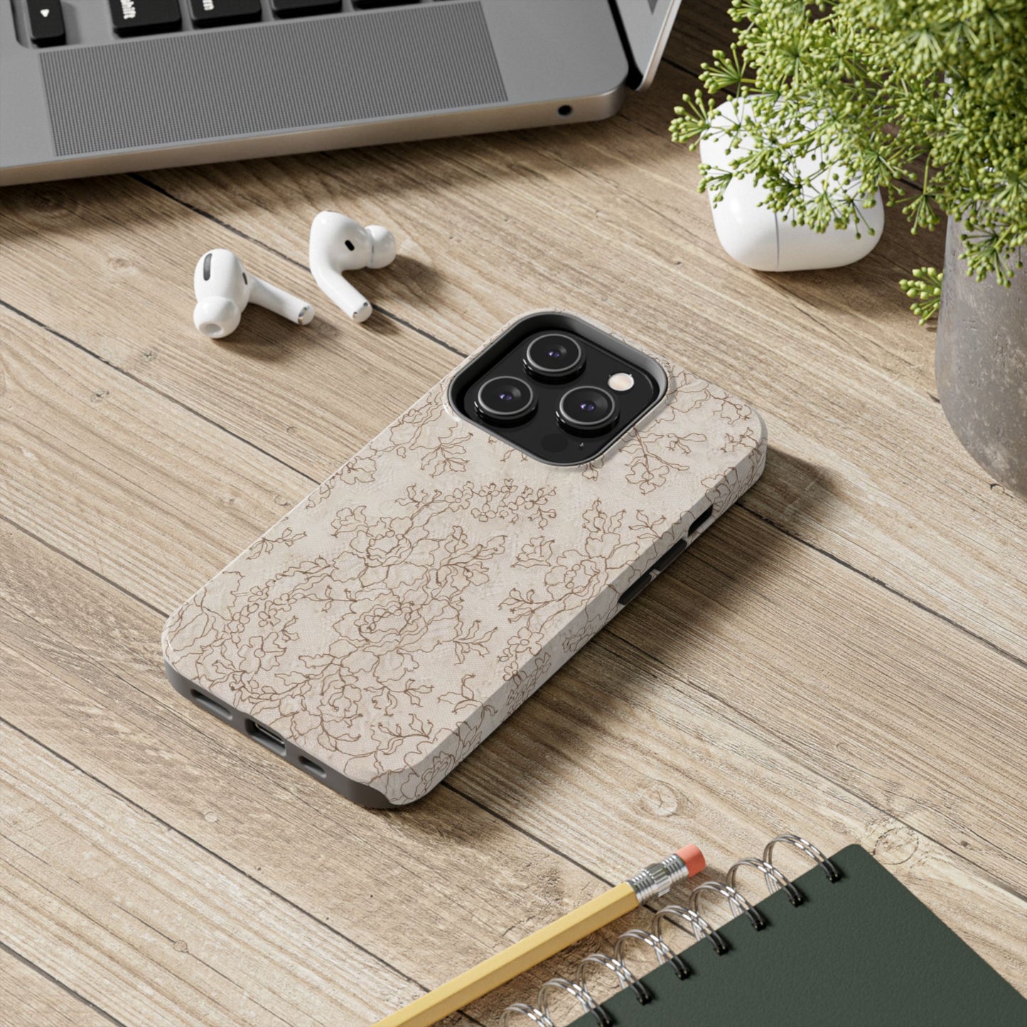 Vintage Beige Lace - Protective Phone Case