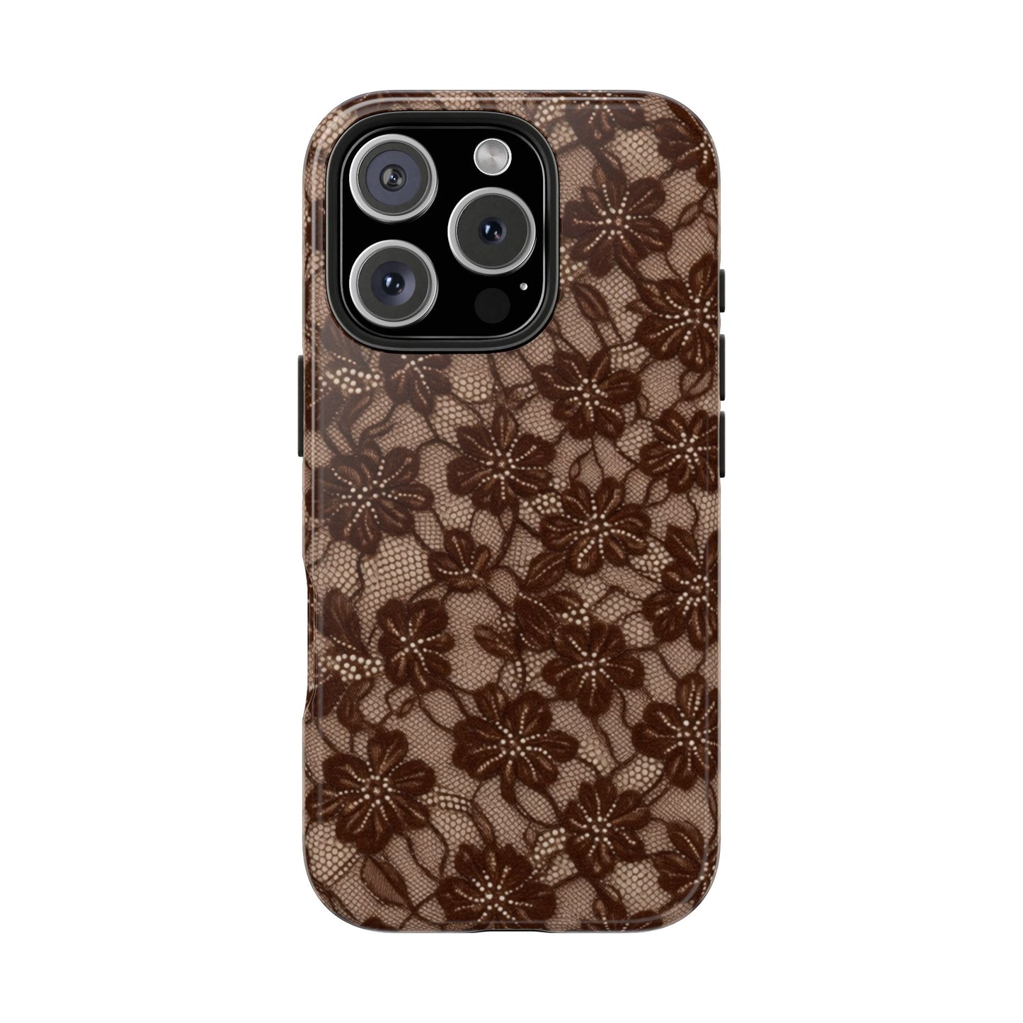 Brown Floral Lace - Protective Phone Case
