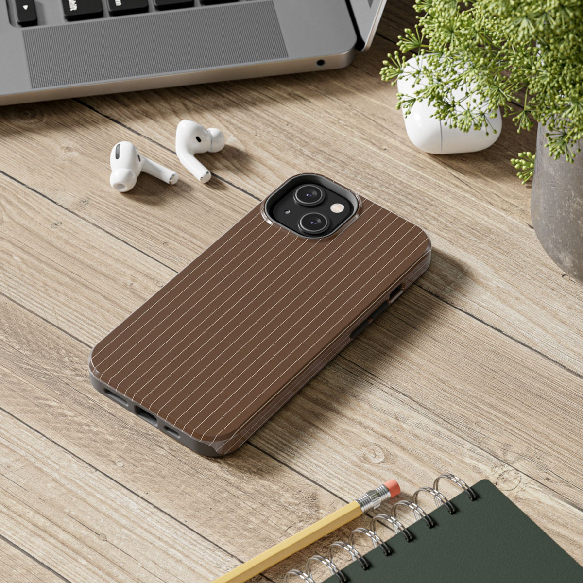 Brown Pinstripe - Protective Phone Case
