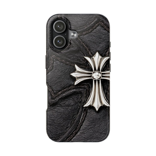 Black Leather Cross - Protective Phone Case