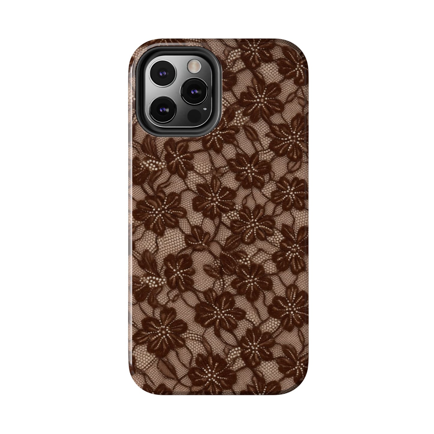 Brown Floral Lace - Protective Phone Case
