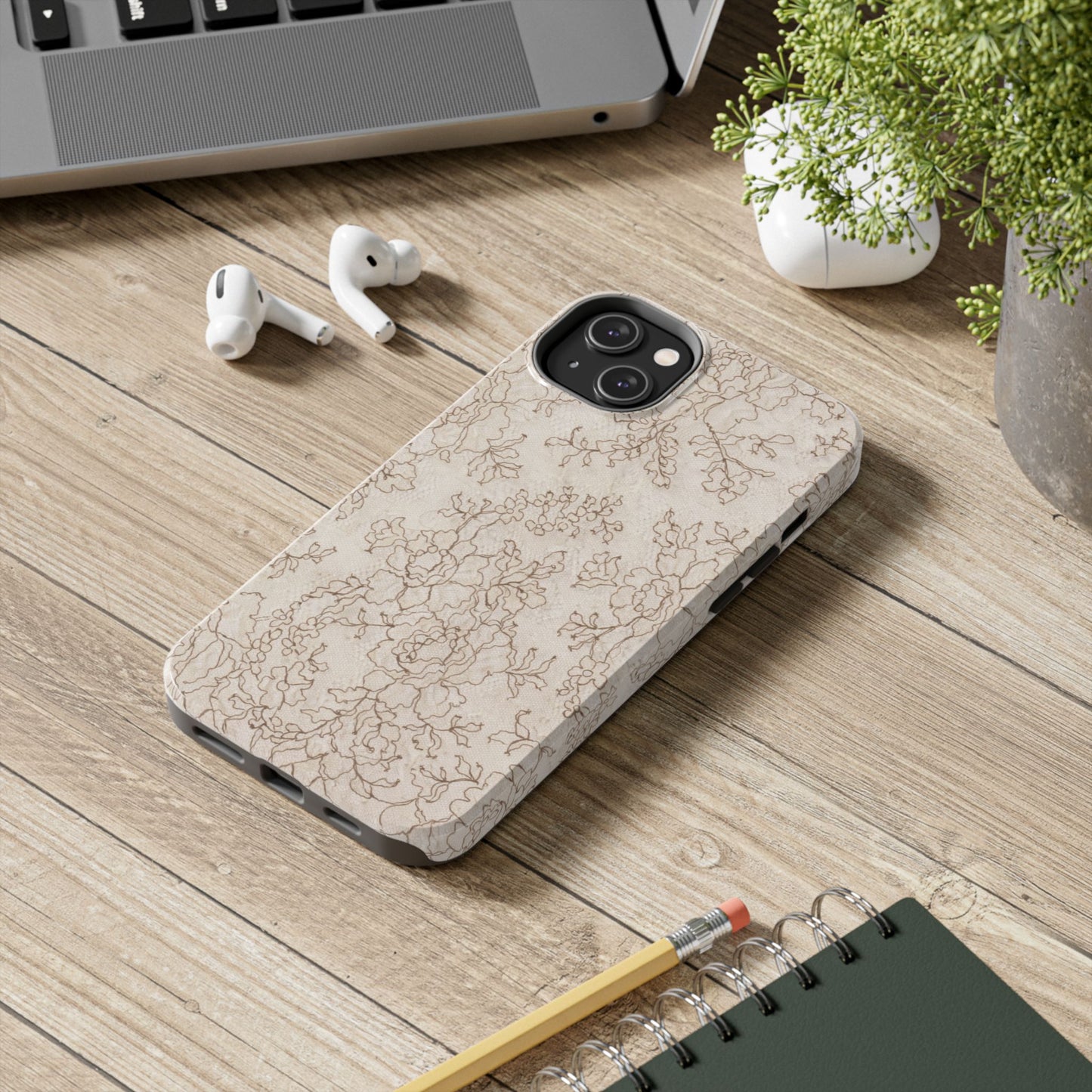 Vintage Beige Lace - Protective Phone Case