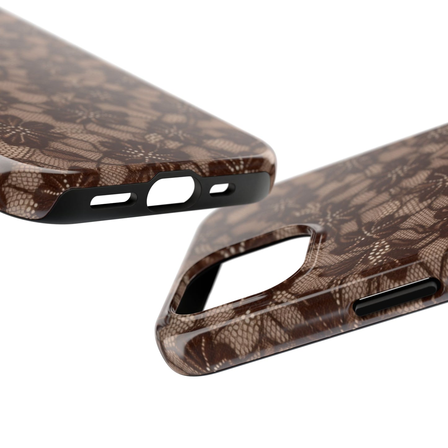 Brown Floral Lace - Protective Phone Case