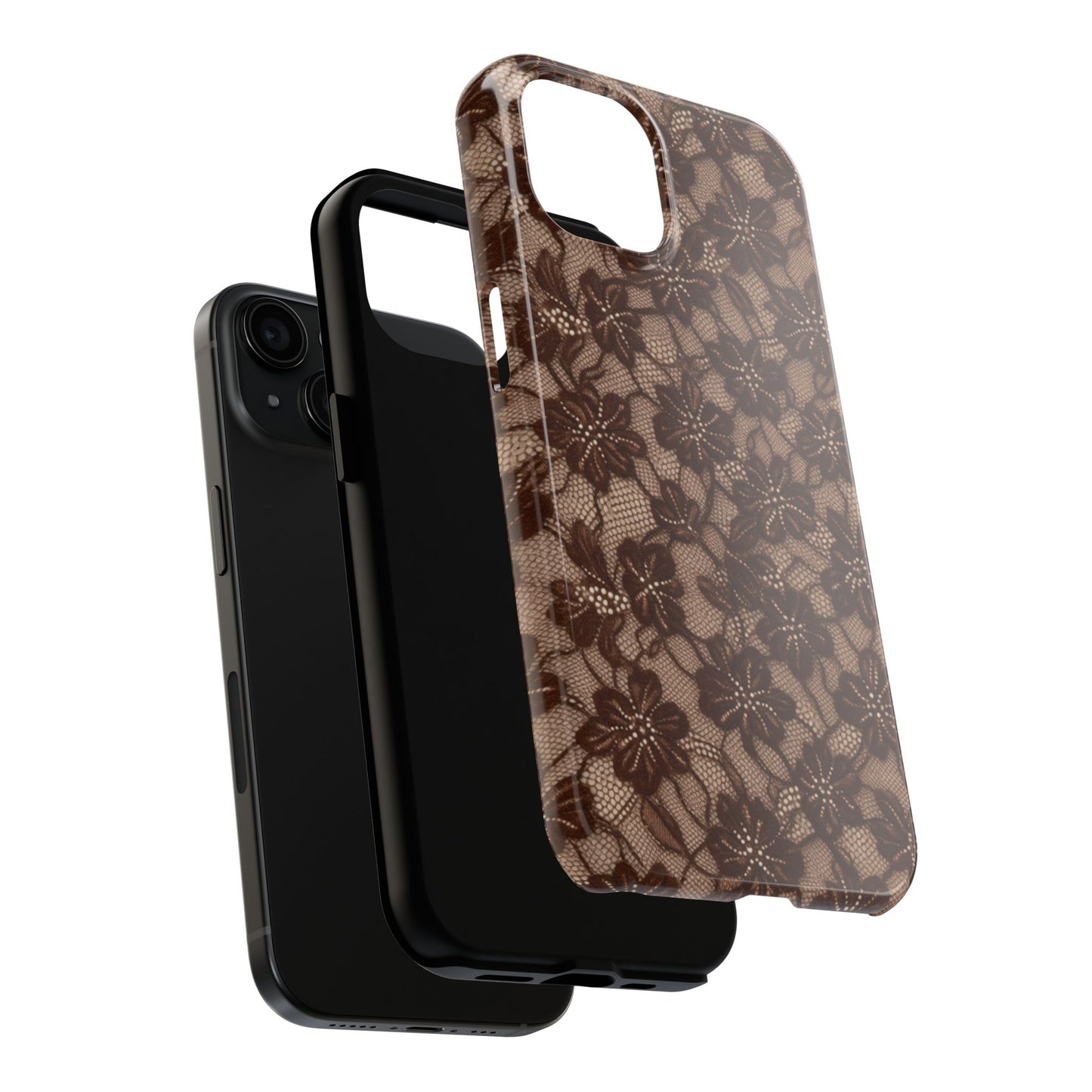 Brown Floral Lace - Protective Phone Case