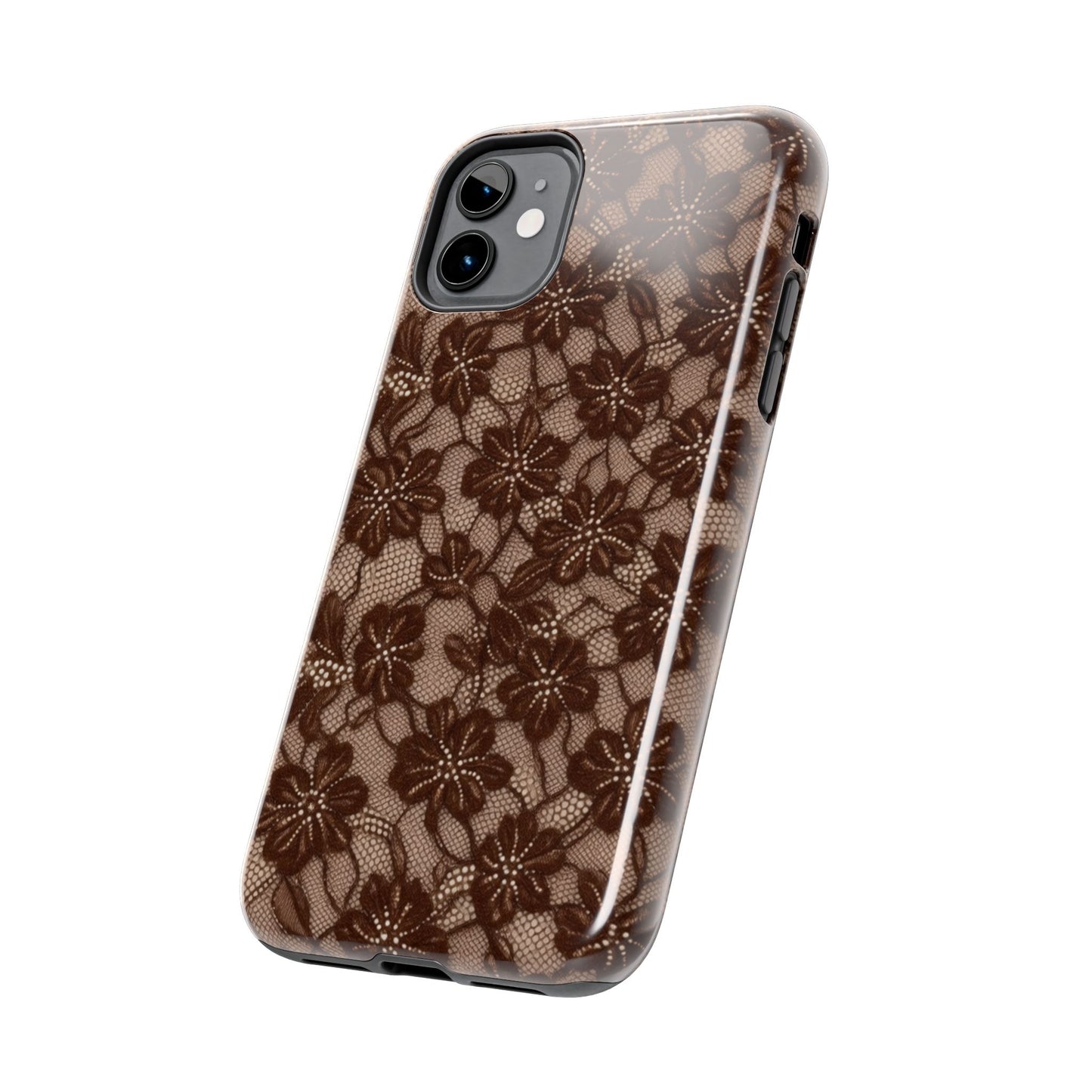 Brown Floral Lace - Protective Phone Case
