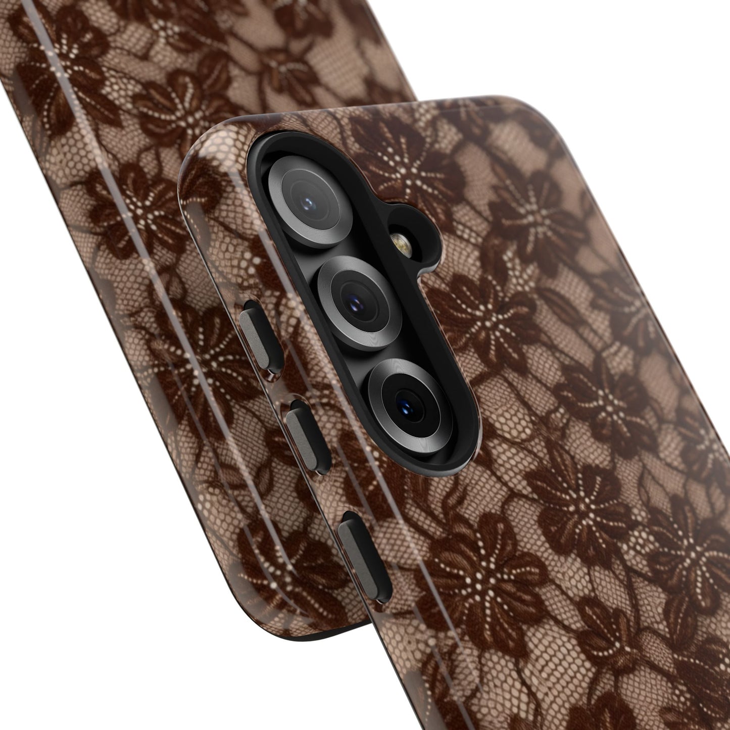 Brown Floral Lace - Protective Phone Case