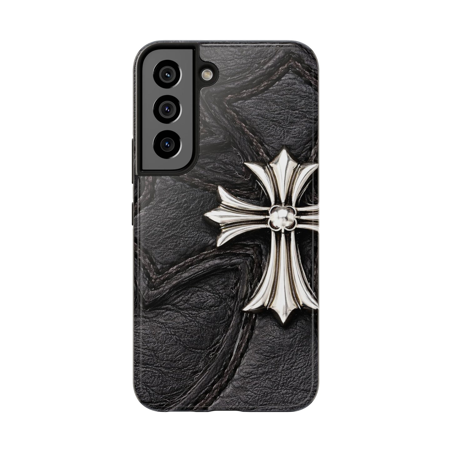 Black Leather Cross - Protective Phone Case