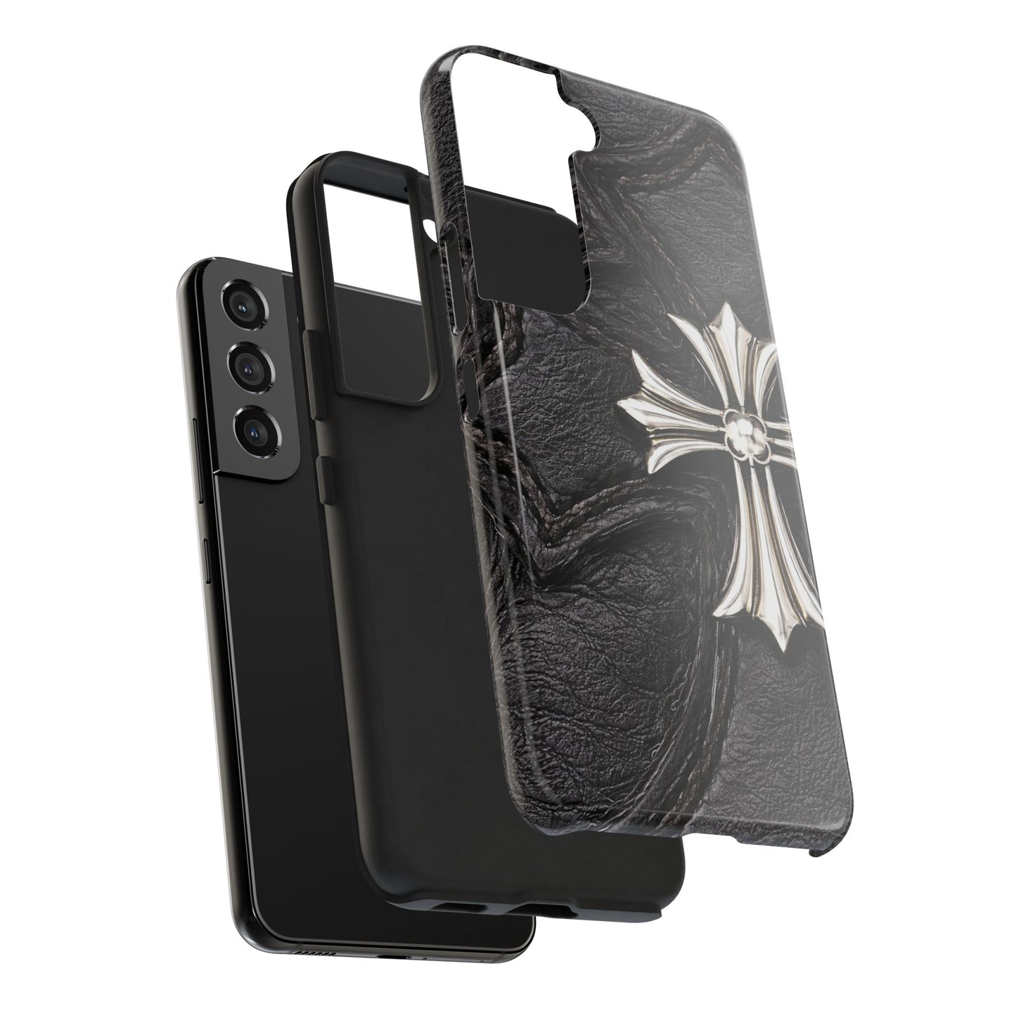 Black Leather Cross - Protective Phone Case