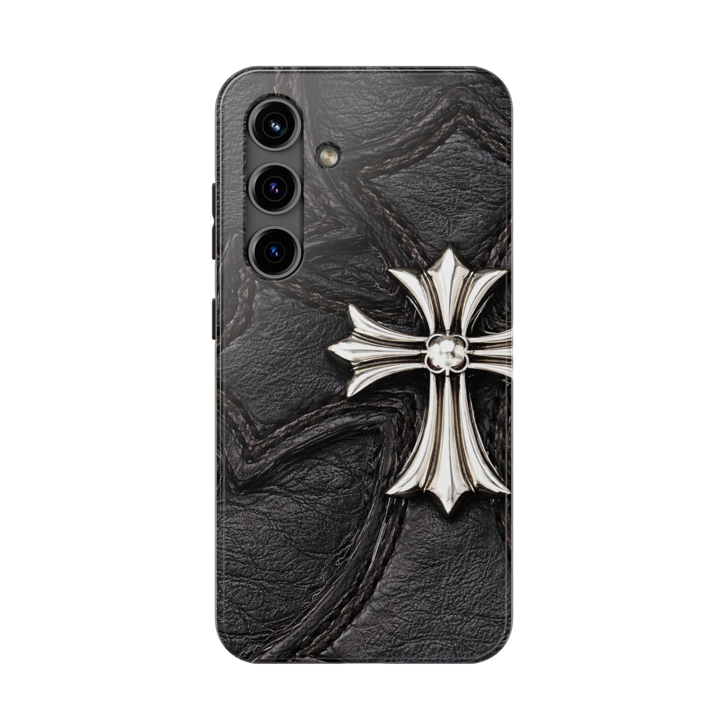 Black Leather Cross - Protective Phone Case